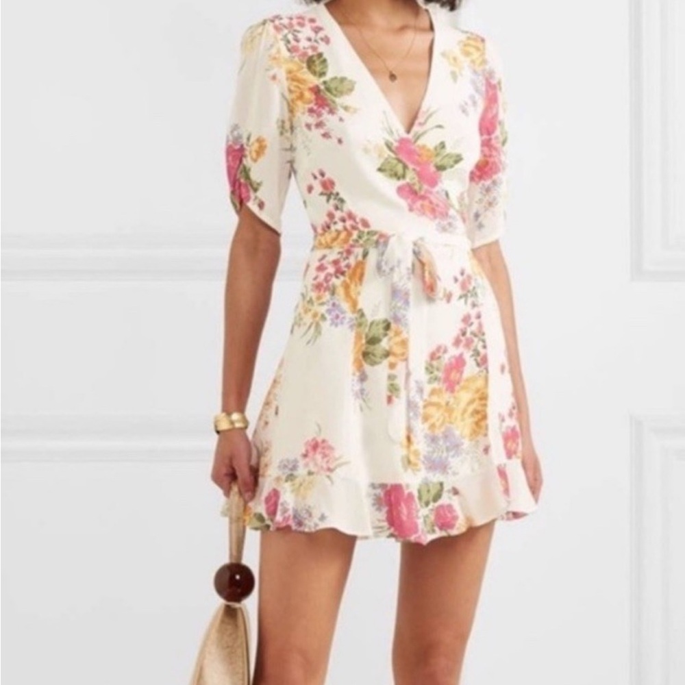 Reformation Floral V-Neck Mini Wrap Dress